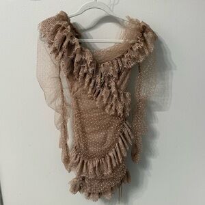 House of CB Ruffled Lace Mini Dress in Tan